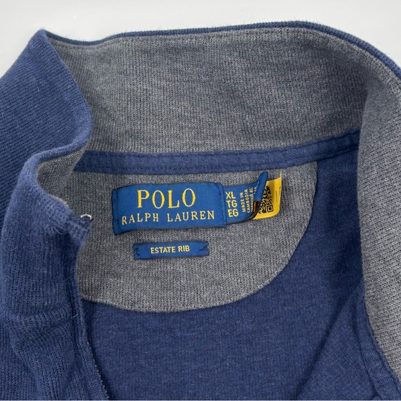 Polo Ralph‎ Lauren Men's XL Blue Cotton Estate Rib Quarter Zip Pullover Sweater - Picture 2 of 7